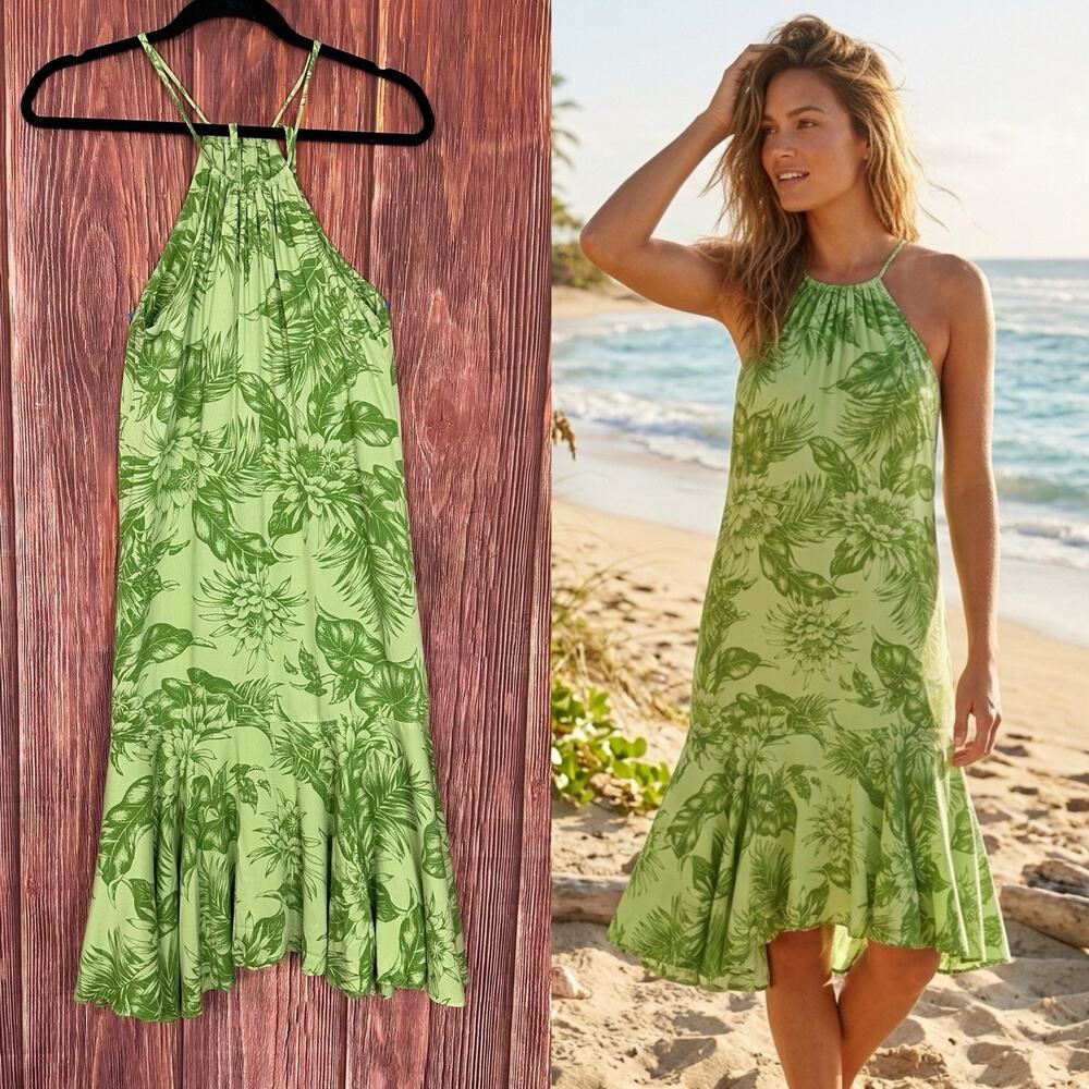 The Hawaiian Original Halter Neck Dress Green‎ Knee Length Womems Size XL